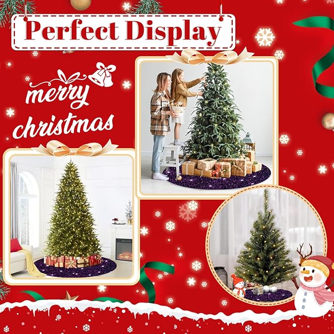 Large Christmas Tree Skirt 60 Inch Sequined Purple Xmas Tree Skirt Glitter Xmas Tree Mat Shimmer Sparkly Christmas Tree Skirt Luxury Huge Tree Skirt for Holiday Party Christmas Tree Mat