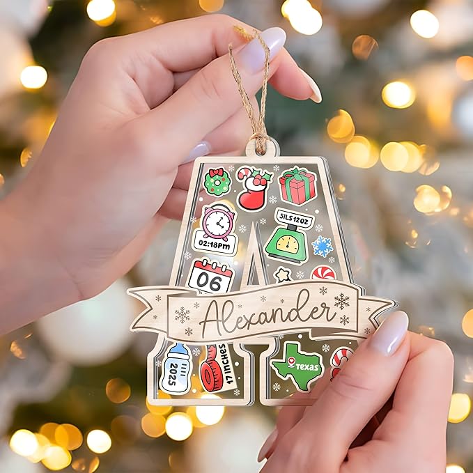 Personalized Baby's First Christmas Ornament 2025 - Customized Birth Stats Shaker Ornaments - Newborn Birth States Keepsake Ornament - Xmas Decoration - Gifts for Christmas