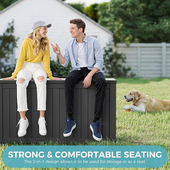150 Gallon Outdoor Storage Box, Waterproof Resin Deck Box with Lockable Lid – Storage Cabinet for Patio Furniture, Pool Supplies, Garden Tools – Indoor & Outdoor Use