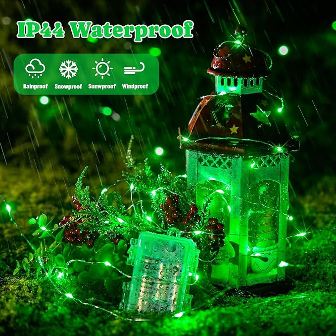 JMEXSUSS 2 Pack Green Fairy Lights Battery Operated, Total 400 LED 132ft Twinkle String Lights with Remote, 8 Modes Christmas Lights for Tree Fireplace Bedroom Indoor Outdoor Halloween Xmas Decor