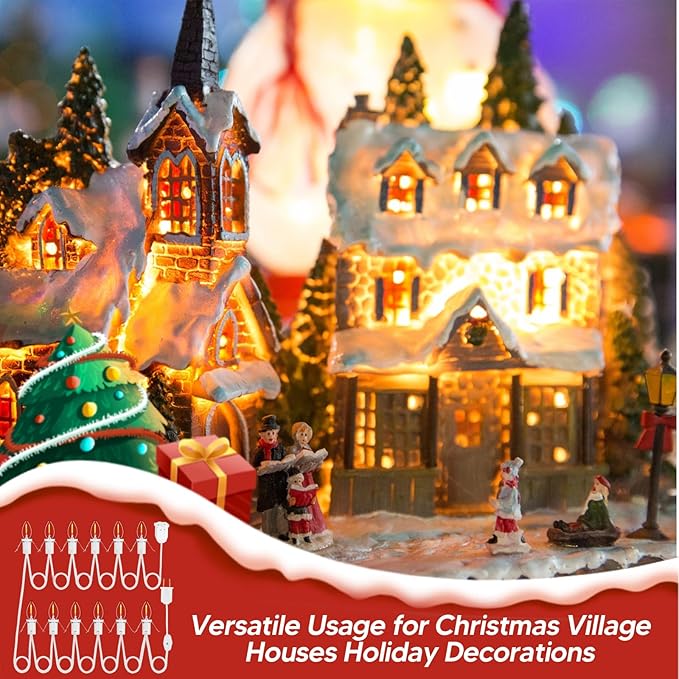 1Pack Accessory Cord with 12 LED Light Bulbs and Outlet - 20.6FT White Cord, Warm White C7 Lamp for Halloween and Christmas Village Accessories