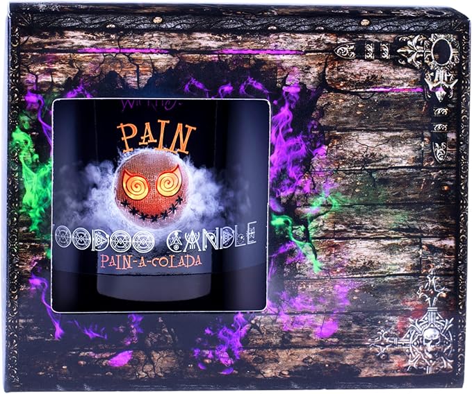 Naturally Wicked Voodoo Pain Candle Set - Inc. Voodoo Doll, Crystal, Wood Wick, Pain-A-Colada Scent & Gift Box