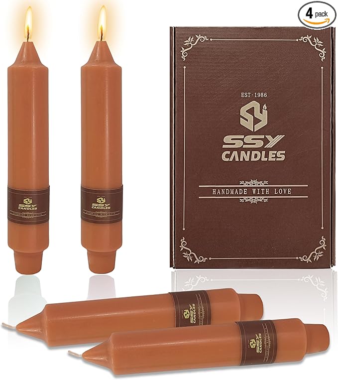 7 Inch Taper Candles Candle Sticks Handmade Unscented Set of 4 Smokeless Long Burning Dripless Tapered Candle for Thanksgiving Day Home Decoration(Orange Brown)