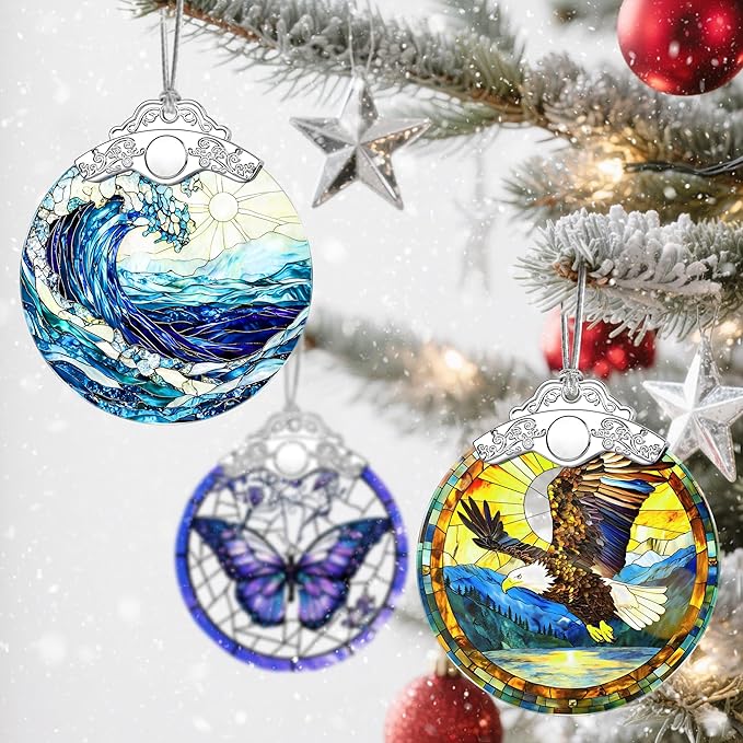Christmas Ornaments: Stained Glass Ornament, Christmas Tree Ornament, Hanging Ornaments for Home Decor & Xmas Tree Decorations – Exquisite Holiday Decor, Gifts & Holiday Present - Ocean Waves