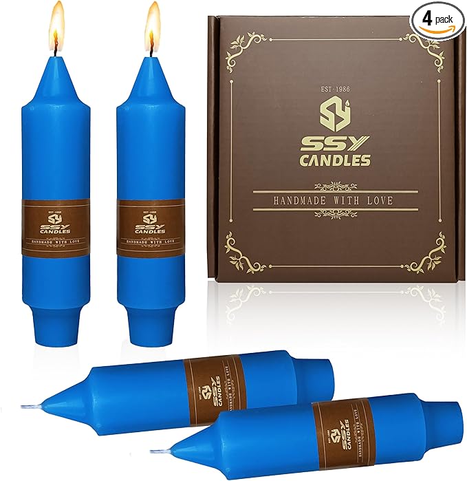 5 Inch Short Taper Candles Candle Sticks Handmade Unscented Set of 4 Smokeless Long Burning Tapered Candle for Wedding Decoration Party(Drak Blue)