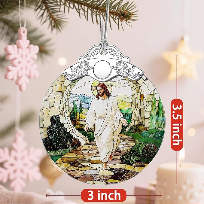 Christian Christmas Ornaments: Stained Glass Ornament, Christmas Tree Ornament, Hanging Ornaments for Home Decor, Xmas Tree Decorations, Holiday Decor, Perfect Christian Gift & Religious Gifts - Jesus