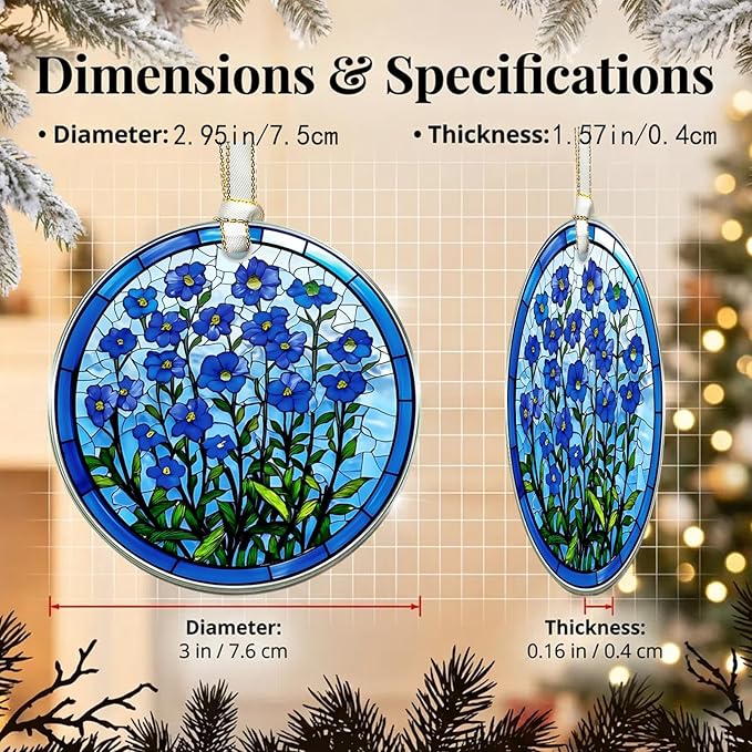 Forget Me Not Glass Suncatcher Window Hanging Ornament, Stained Glass Christmas Tree Decorations, Sympathy Gift for Loss of Loved One, Memorial Ornament for Window, Birthday Chirtsmas Gifts for Mom