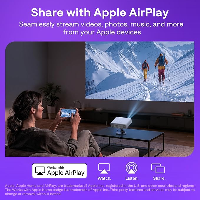 Aurzen Roku TV Smart Projector with Wifi and Bluetooth, Roku Streaming Experience Built-in, 1080P FHD, Dolby Audio, Auto Focus & Keystone, Zoom, Movie Portable Outdoor Mini Projector, Silver