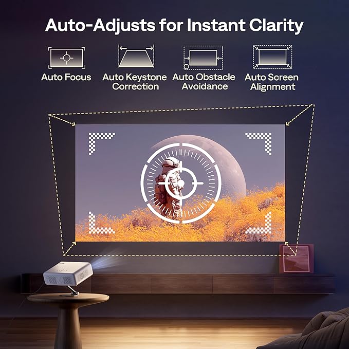 Aurzen EAZZE D1G Christmas Gifts, 4K Supported Google TV Smart Projector with WiFi & Bluetooth, Auto Focus & Keystone, Dolby Audio, Zoom, Movie, Portable Mini Projector for Home & Outdoor Use