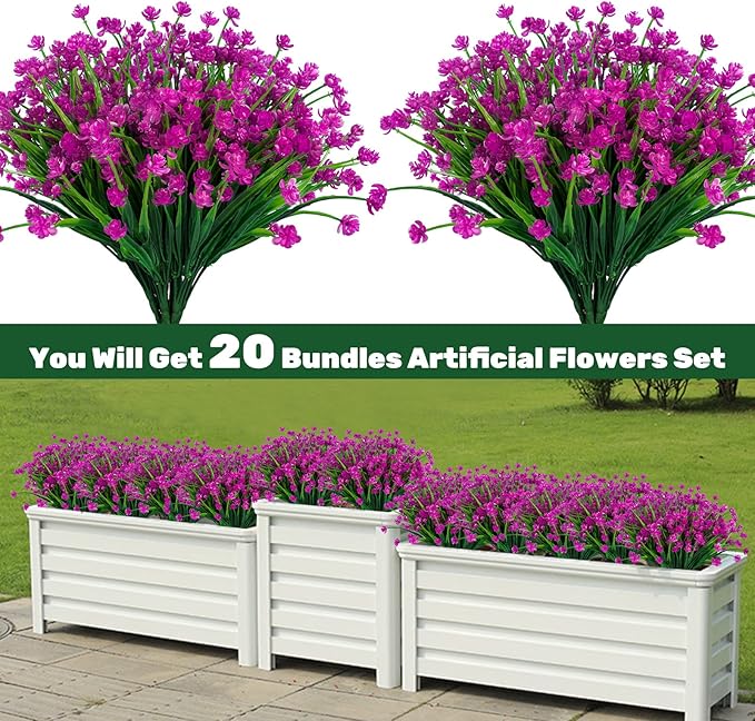 Lnoicy 20pcs Artificial Flowers,Fake Flowers Picks for Office Decorations Floral Arrangements DIY Wreath Holiday Tables Party Home Decor and Home Garden Decoration(Fuchsia)