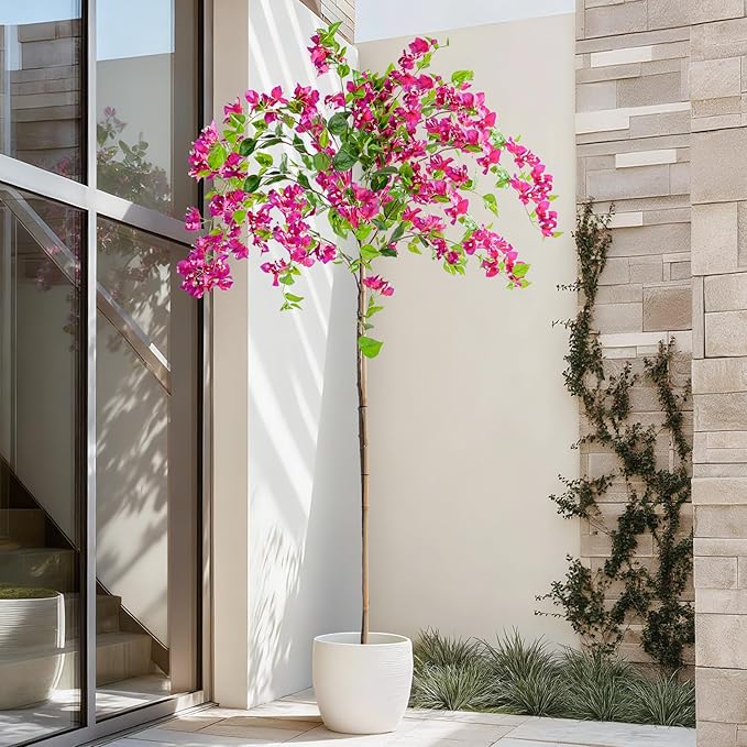 6FT Artificial Bougainvillea Tree Artificial Tree Tall Potted Fake Bougainvillea Trees for Outdoor Indoor Lifelike Potted Faux Plants with Wood Trunk and Flowers Office Wedding Home Decor