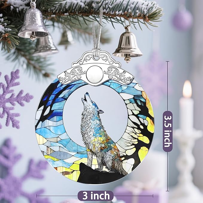Stained Glass Ornament, Wolf Christmas Decorations, Christmas Ornaments for Tree, Holiday Ornament, Wolf Gifts, Holiday Party Gifts, Gift Ideas & Xmas Gift