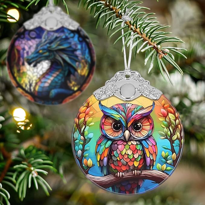 Stained Glass Owl Ornament - Christmas Ornaments - Christmas Tree Decorations - Holiday Present Ideas - Gift Exchange