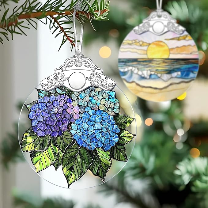 Hydrangea Stained Glass Ornament, Christmas Ornaments – Christmas Tree Ornament, Holiday Decor, Xmas Stocking Stuffers, Gift Idea, Gifts for Flower Lover, Hydrangea Lover, Gardener, and Friend