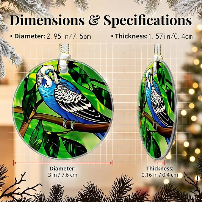 Parrot Christmas Ornaments 2025, Stained Glass Christmas Tree Decorations, Exchange for Women, Men, Collectible Dated Year Ornaments for Tree - Glass Hanging Ornament