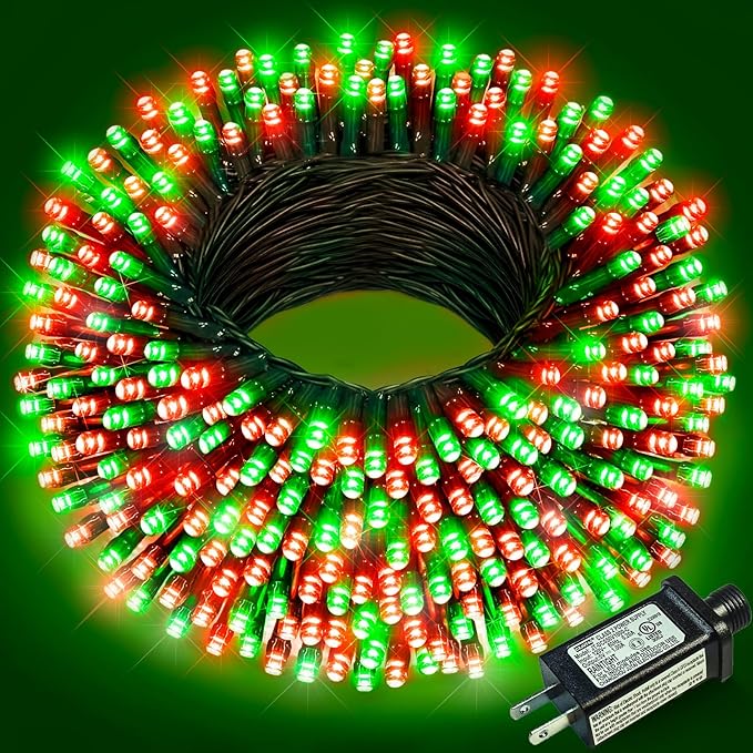 Red and Green Christmas Lights Outdoor, 100FT 300 LED Christmas Tree Lights with 8 Modes Waterproof, Plug in Green Wire String Twinkle Lights for Indoor Yard Garden Xmas Party Holiday Decorations