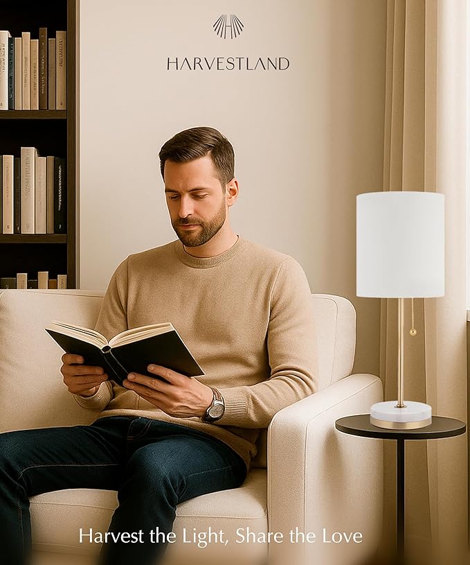 HarvestLand Pure 21” Table Lamps for Living Room and Bedroom – Farmhouse End Table Lamps for Nightstands or Sofa Side – Bedside Lamps, Decorative lamp, Living Room Lamps for end Tables