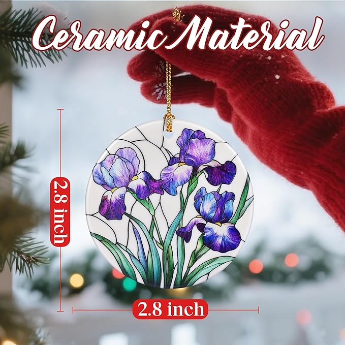 Christmas Ornaments, Dodosky 2.8in Ceramic Iris Flower Ornament, Xmas Decor, Christmas Tree Ornaments, Xmas Decorations for Tree, Holiday Ornament, Iris Flower Gifts, Gifts for Women, Mom, Grandma