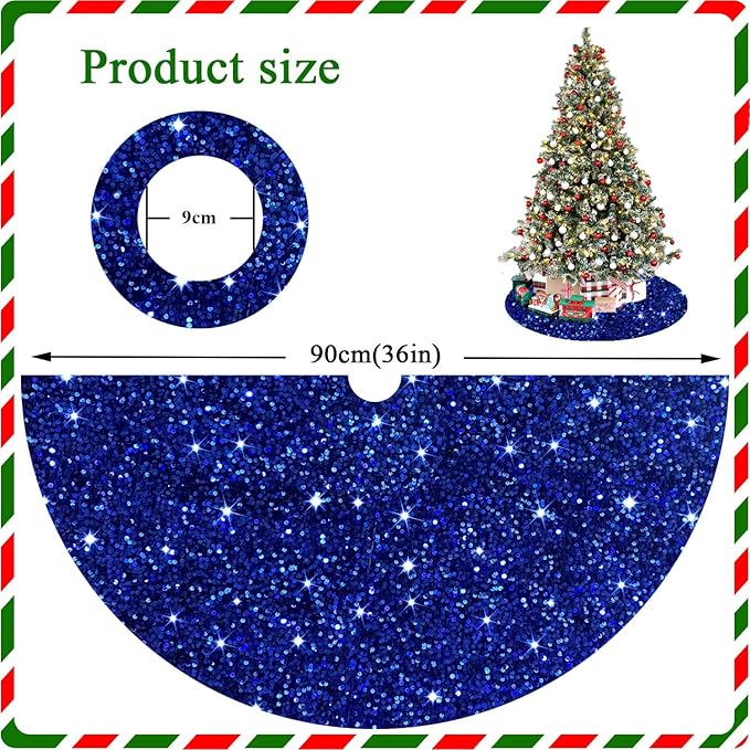 Royal Blue Christmas Tree Skirt 36 Inch Velour Sequin Christmas Tree Skirt Christmas Decorations for Thanksgiving Feast Sparkle Xmas Tree Skirts Round Sequin Christmas Tree Base Embroidered Tree Mat