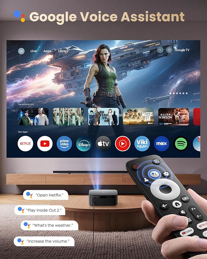 【1200 ANSI/Google TV/4K Supported 】Smart Projector with WiFi & Bluetooth, Outdoor & Home Movie Projectors with Voice Control,Auto Focus & Keystone,Compatible with Netflix Proyector WiMiUS K13 Black
