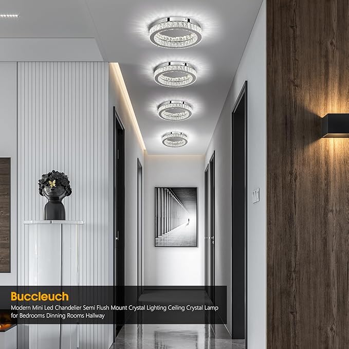 Buccleuch Mini Crystal Chandelier, 16.5" LED Flush Mount Ceiling Light, UL-Certified K9 Crystal Fixture for Living Room Bedroom Hallway Staircase Bar Kitchen, 6500K Cool White