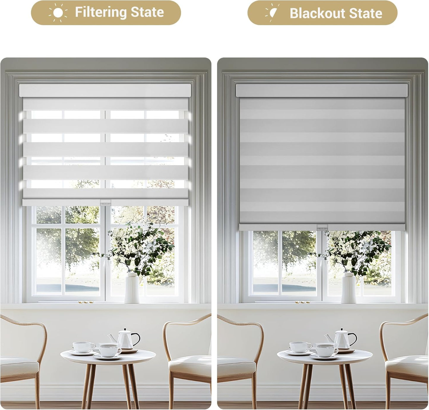 Cordless Zebra Blinds for Windows, Blackout Interior Blinds,Easy to Install,UV Protection,for Offices and Home,Custom Roller Shades, Solid White, 53" W x 72" H