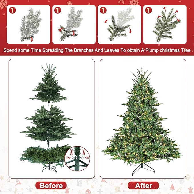 Pre-Lit Artificial Full Christmas Tree, 5 ft Christmas Tree with Lights - Hinged Xmas Tree for Holiday Party Office Home, 1122 PE&PVC Mixed Branch Tips, 350 Lights