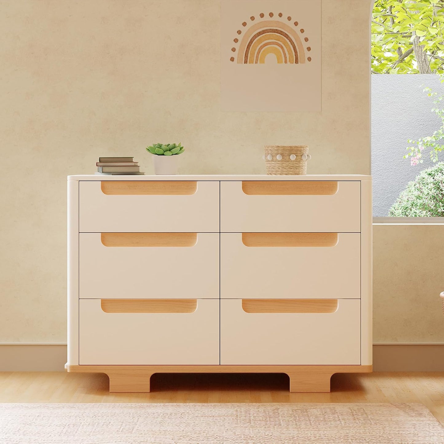 babyletto Yuzu 6-Drawer Dresser in White and Natural, Greenguard Gold Certified