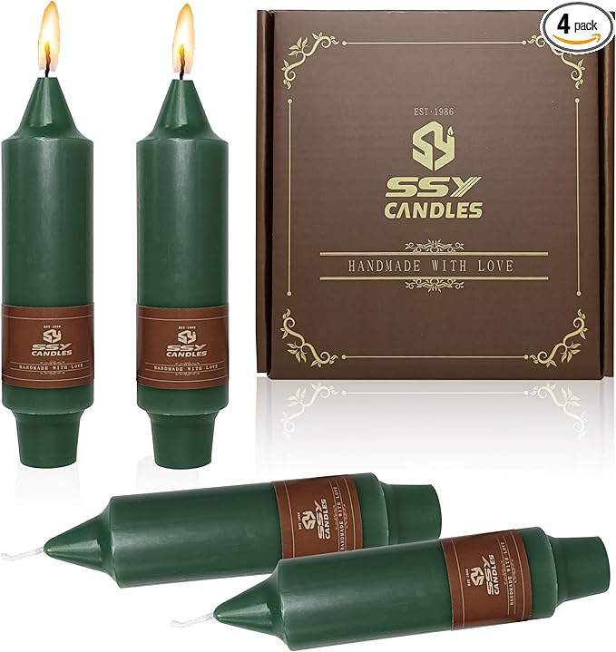 Short Taper Candles 5 Inch Twisted Candlesticks Unscented Handmade Set of 4 Smokeless Long Burning Candle Sticks for Wedding Home Meditation(Dark Green)