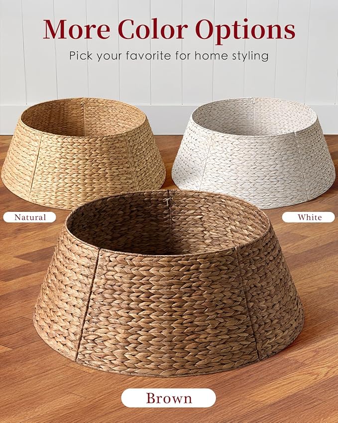36in Large Christmas Tree Collar - Woven Hyacinth Tree Collars for Artificial Trees - Rattan Rustic Farmhouse Basket for Tree Base Cover with Cord Cut-Out for 7.5ft 9ft 10ft Tree (Natural)