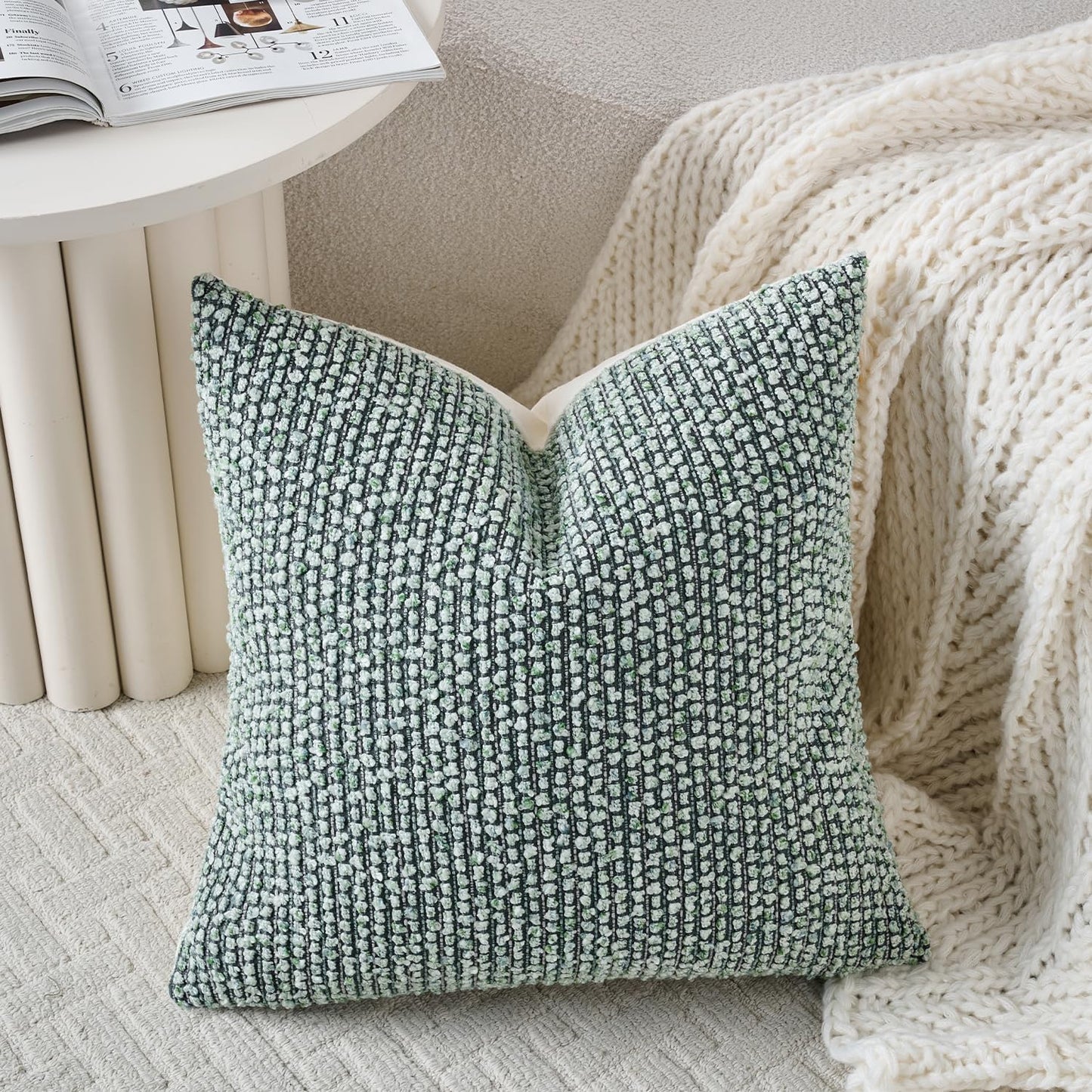 Striped Euro Sham Pillow Covers 26x26 Set of 2 Green Textured Boucle Chic Morden Boho Accent Farmhouse Square Decorative Couch Throw Pillow Covers for Home Decor Bed Sofa Living Room