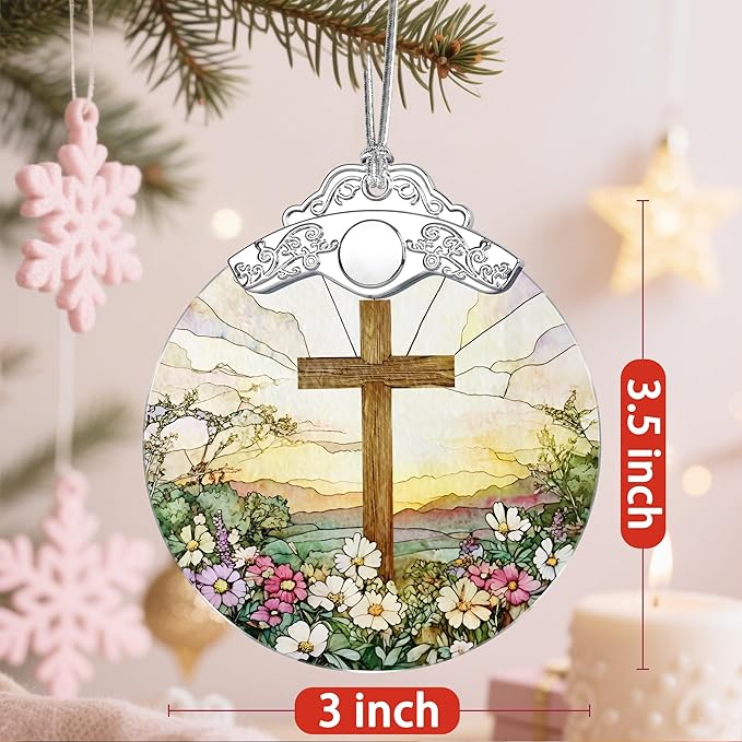 Stained Glass Cross Ornament, Christmas Ornament, Hanging Ornaments for Home Decor & Christmas Tree Ornaments – Exquisite Holiday Decor, Perfect Cross Gifts, Xmas Gifts & Holiday Present