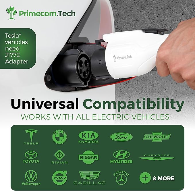 PRIMECOM Level 2 Electric Vehicle (EV) Charger (220V / 240Volt, 16Amp) Portable EVSE Smart Electric Car Charger, 30', 40', and 50 Feet Lengths (NEMA L14-30P, 50 Feet)