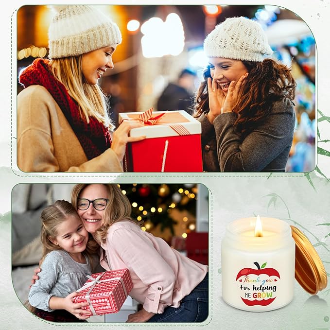 6 Pcs Christmas Teacher Appreciation Gift Candles, 3.5 oz Palm Wax Scented Jar Candles Thank You Teacher Graduation Gifts for Retirement End of The Year Graduation Xmas Gift, 6 Scents