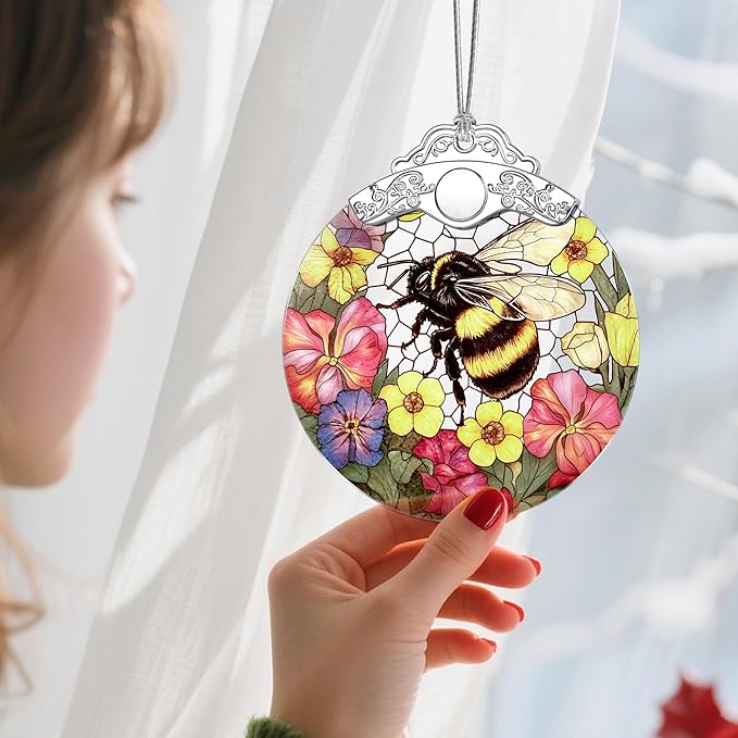 Christmas Ornaments: Stained Glass Ornament, Christmas Tree Ornament, Hanging Ornaments for Home Decor & Xmas Tree Decorations – Exquisite Holiday Decor, Gifts & Holiday Present - Bee