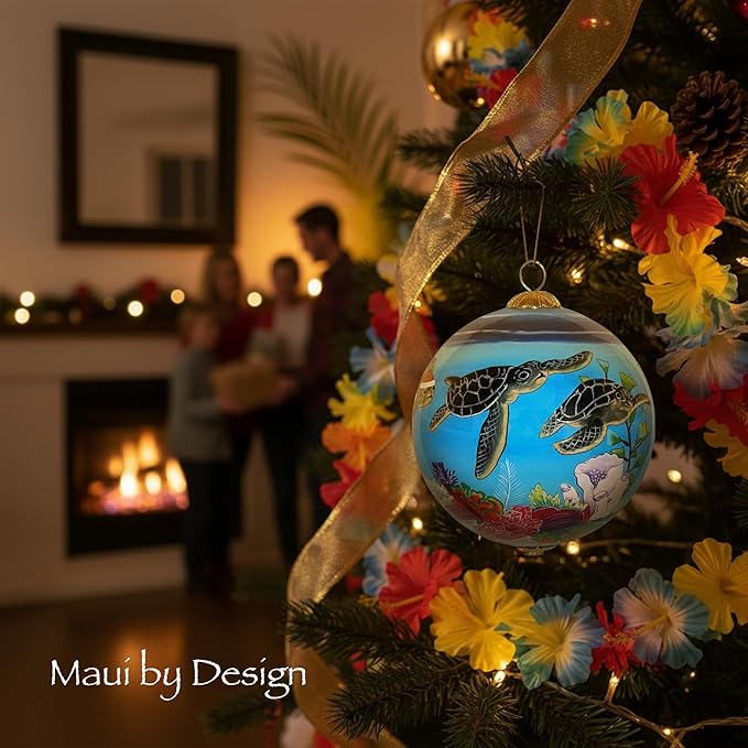 Collectible Kauai Turtles Ornament Hand-Painted Glass with Gift Box PT/K