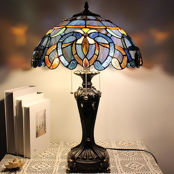 Table Lamp Base Replacement Only, Wide 8 Height 24 Inch, Fit for 12, 14, 16, 18 Inch Tiffany Style Stained Glass Lampshade, Dark Bronze Finish, Resin, Pull Chain Switch(L (W8H24 Inch))