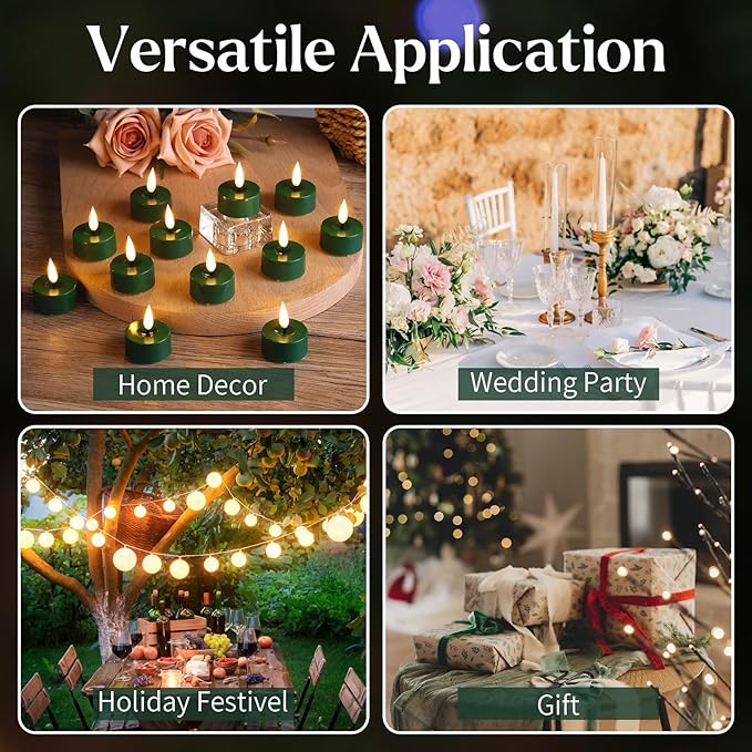 Eywamage Green Christmas LED Tealights with Remote Batteries, Flickering Flameless Tea Lights Votive Candles Set of 12