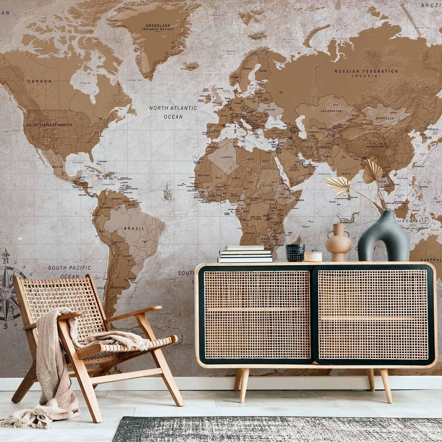 artgeist Premium Wall Mural World Map 138x101 in - XXL Non-Woven Wallpaper Fleece Wall Decor Photo Print Picture Image Design Home Map of The World k-A-0108-a-a