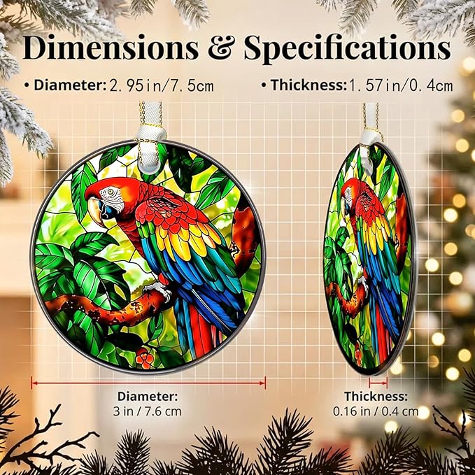 Christmas Ornaments 2025, Stained Glass Christmas Tree Decorations, Exchange for Women, Men, Collectible Dated Year Ornaments for Tree（Parrot）