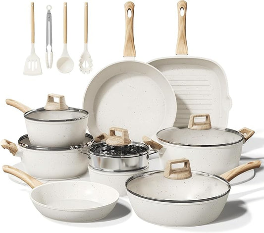24 Pcs Pots and Pans Set Non Stick Ceramic Cookware Set,Healthy Non Toxic Kitchen Cookware Sets with Large Capacity,Induction Compatible,PFAS/PTFE/PFOA/PFOS Free,Cream White
