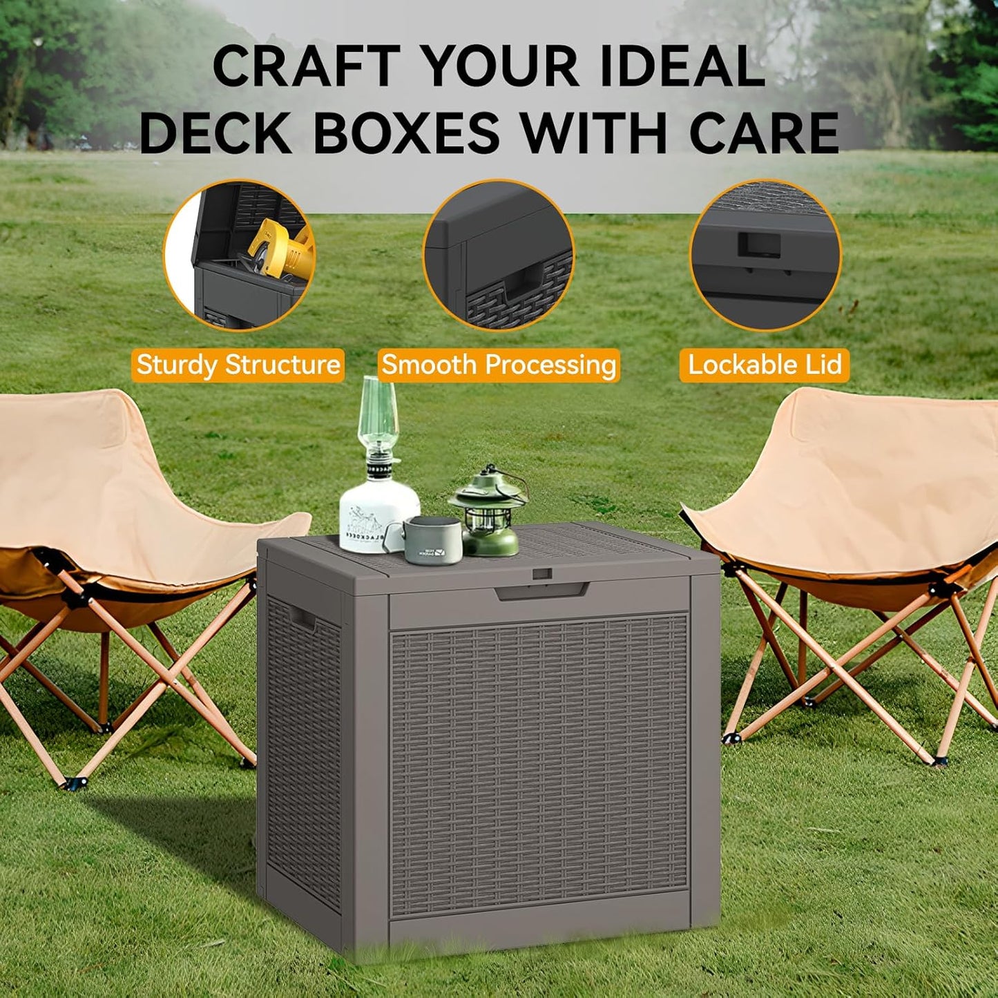 KAMABOKO 31 Gallon Outdoor Storage Box, Resin Deck Boxes Indoor and outdoor, Waterproof Storage Box Lockable Lid for Garden Tools, Package Delivery, Pool Supplies, Patio Cushions, Grey