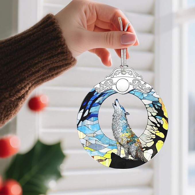 Stained Glass Ornament, Wolf Christmas Decorations, Christmas Ornaments for Tree, Holiday Ornament, Wolf Gifts, Holiday Party Gifts, Gift Ideas & Xmas Gift