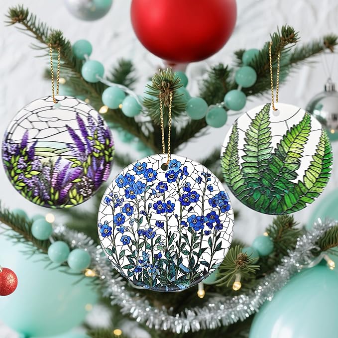Christmas Ornaments, Dodosky 2.8in Ceramic Forget-Me-Not Flower Ornament, Xmas Decor, Christmas Tree Ornaments, Xmas Decorations for Tree, Holiday Ornament, Forget-Me-Not Flower Gifts for Women, Mom