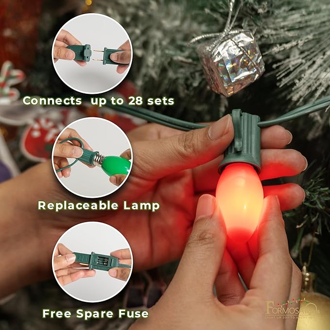 C7 26ft Indoor/Outdoor Opaque Multicolor LED Christmas String Lights with 25 Bulbs | 120V, 0.6W
