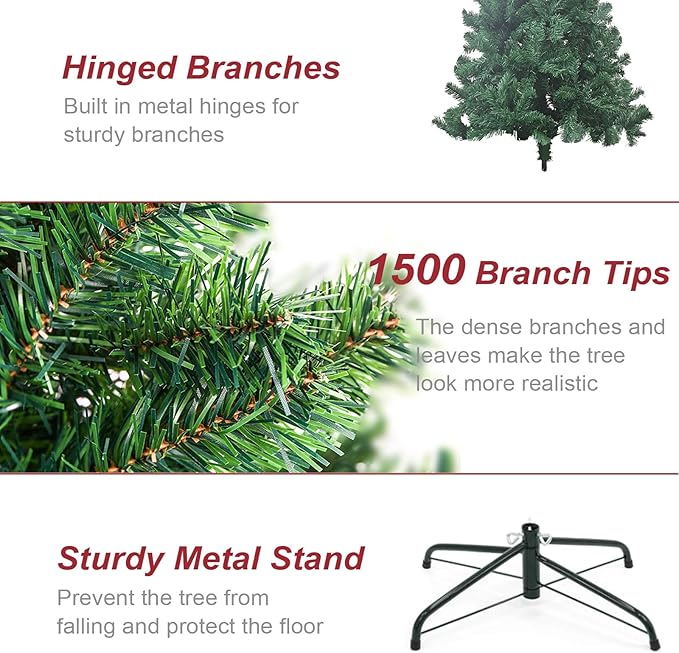 BESTHLS 8FT Christmas Tree Artificial Christmas Tree for Indoor Decoration with 1500 Branch Tips Solid Metal Stand