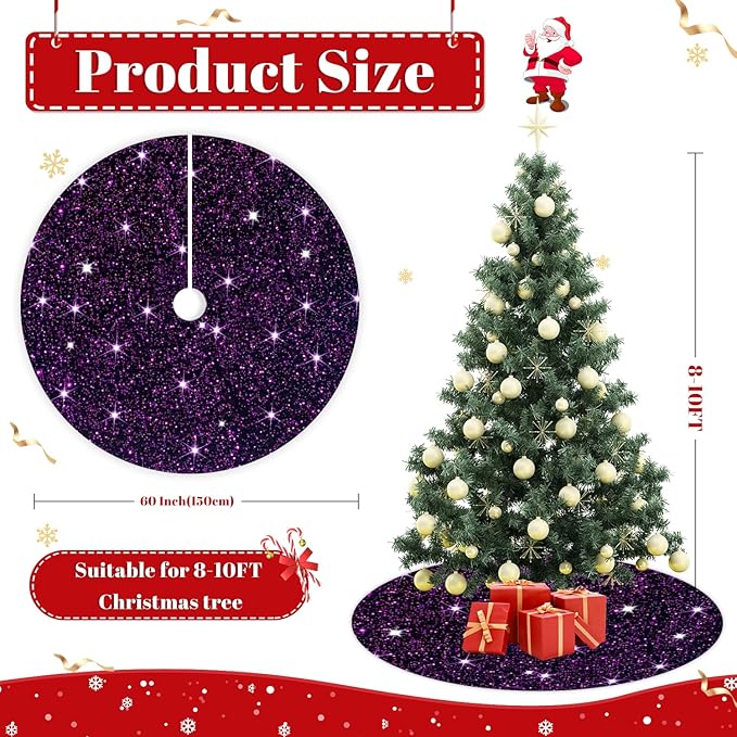 Large Christmas Tree Skirt 60 Inch Sequined Purple Xmas Tree Skirt Glitter Xmas Tree Mat Shimmer Sparkly Christmas Tree Skirt Luxury Huge Tree Skirt for Holiday Party Christmas Tree Mat