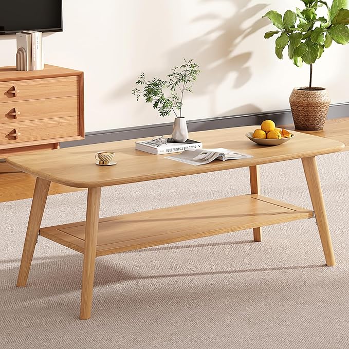 Coffee Table Small Solid Wood Center Table Mid Century Vintage Living Room Coffee Table, Original 39.37 Inch