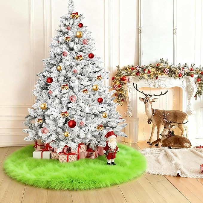 iMucci 60inch Christmas Tree Skirt Wool Fur Green Tree Skirt Small Tree Skirts Green Trees Skirt Holiday Party Decoration