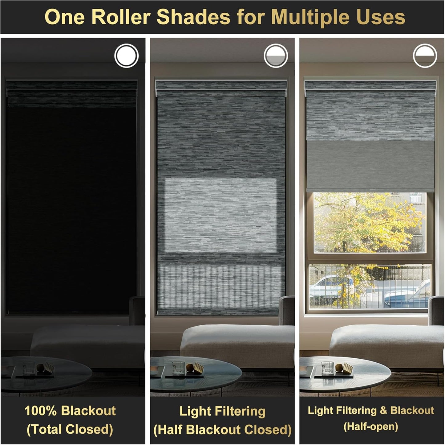 BERISSA Cordless Dual Roller Shades with Cassette Valance,Double Window Shades Blackout and Light Filtering Shades,Day and Night Roller Shades for Home Office Door.Striped Jacquard Grey.31 W x 86" H